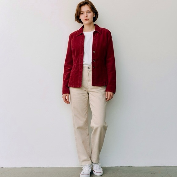 Red Corduroy Button Up Jacket - Picture 6 of 7